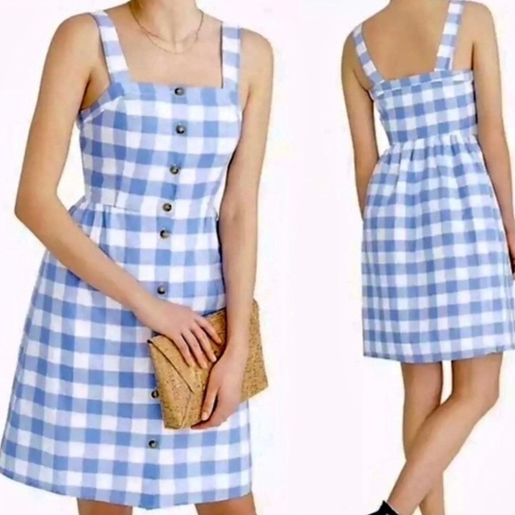 J. Crew Factory Dresses & Skirts - NWT J. Crew Blue White Linen Blend Button Front Gingham Dress 10